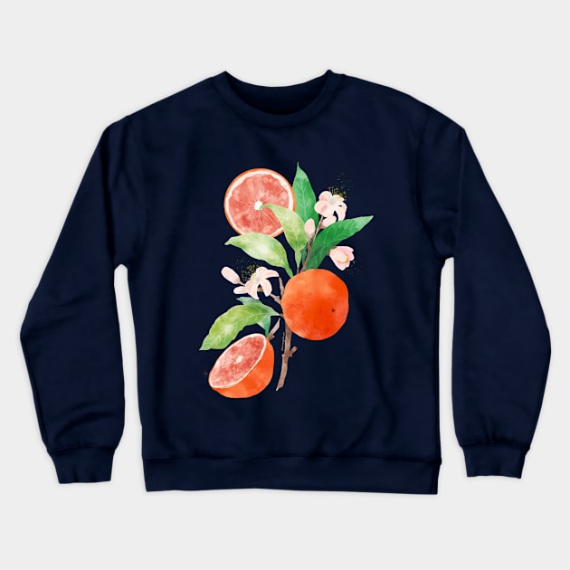 Oranges and Blossoms Botanical Watercolor Crewneck Sweatshirt by venglehart